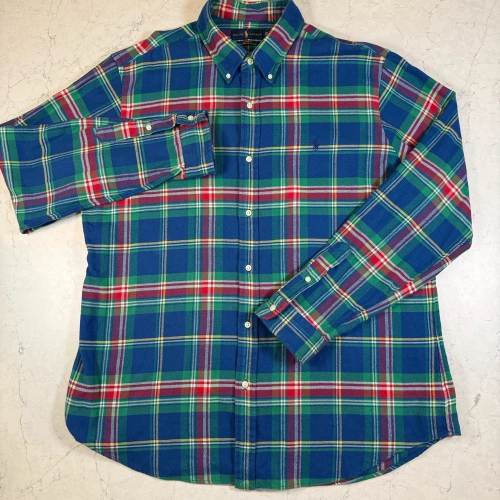 Polo Ralph Lauren Classic Fit Performance Flannel Shirt XXL Blue Plaid Long Slee